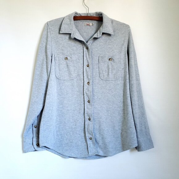 Flaherty Grey and White Tweed Button Up Long Sleeve Flannel womens Medium - Picture 1 of 8